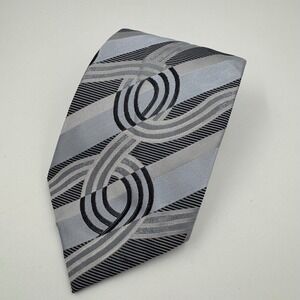 STEVEN LAND Men's Silk Blend Necktie Silver Black Geometric Pattern Formal